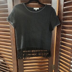 Waverly Grey Textured Black Fringe Top